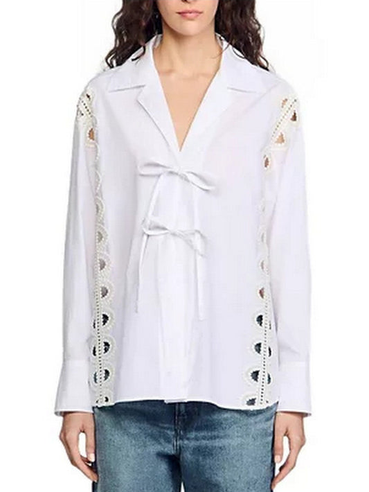Tie-Front Cut-Out White Shirt - Tops