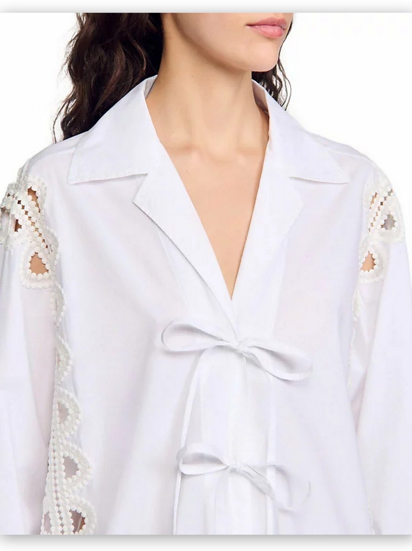 Tie-Front Cut-Out White Shirt - Tops