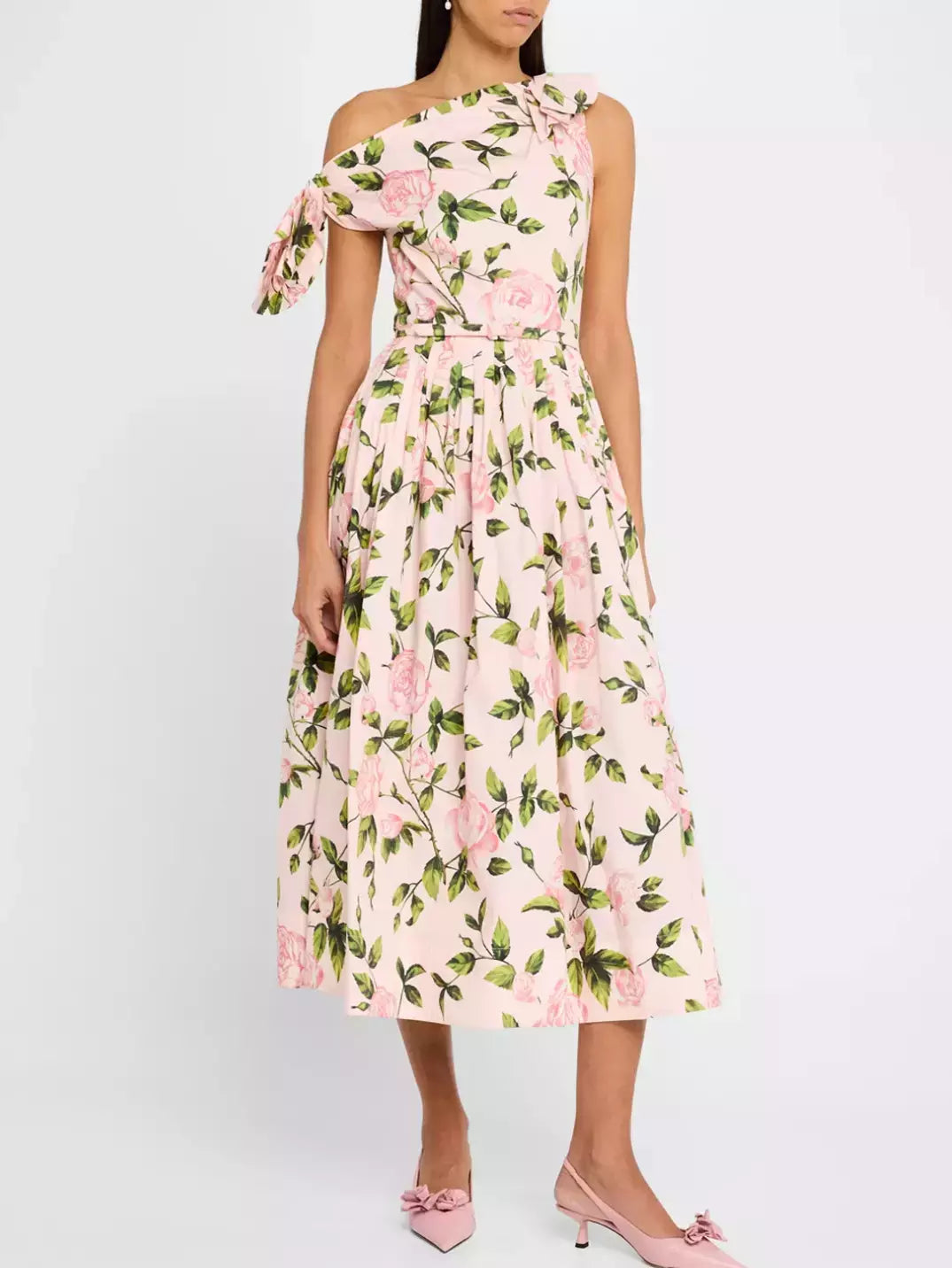Floral one-shoulder midi dress by Branna Couture in high end women’s fashion cotton dress