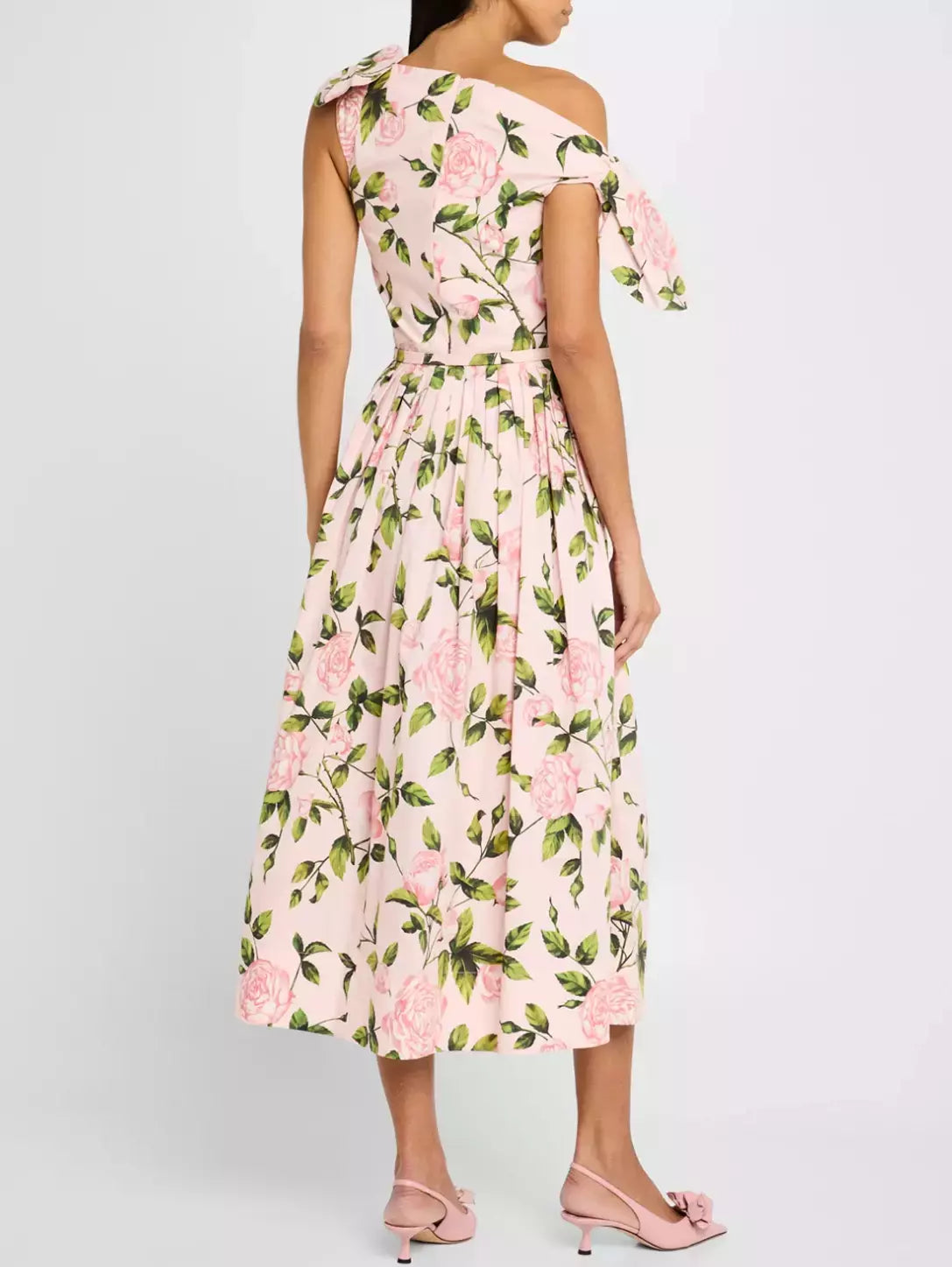 Floral one-shoulder midi Cotton Dress by Branna Couture for high-end women’s fashion