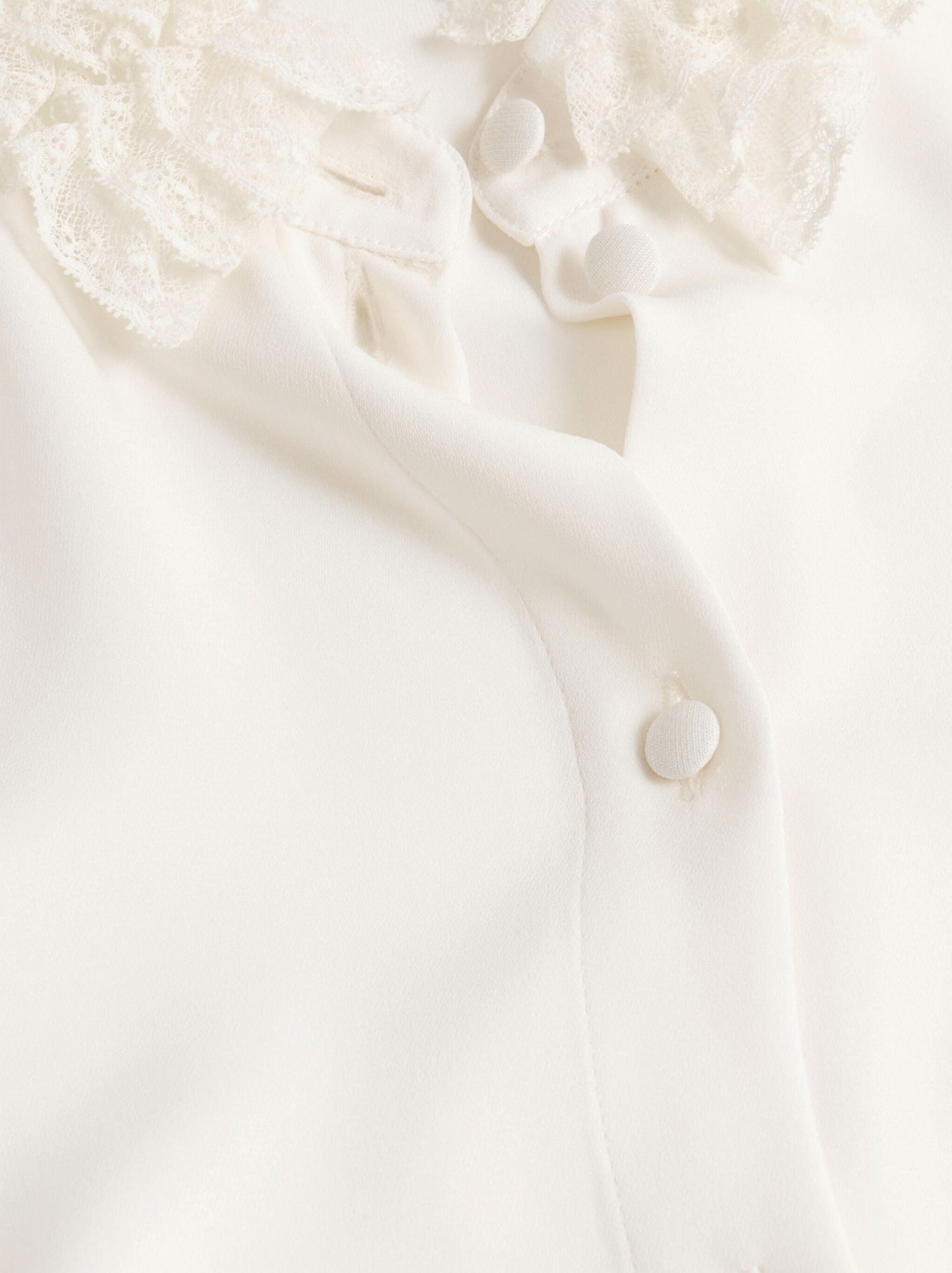 Tiered Ruffle Trim Button Down Silk Blouse - Tops