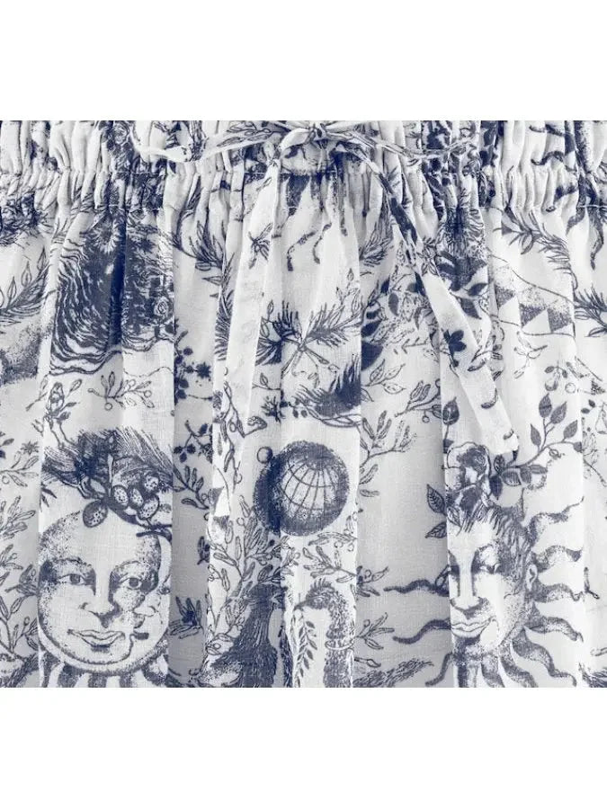 Toile de Jouy Sun Cotton Voile White and Navy Blue Pants - Jeans & Pants