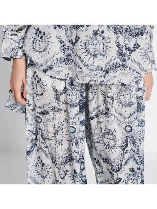 Toile de Jouy Sun Cotton Voile White and Navy Blue Pants - Jeans & Pants