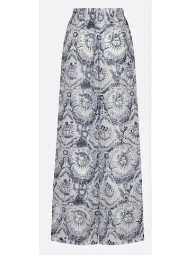 Toile de Jouy Sun Cotton Voile White and Navy Blue Pants - Jeans & Pants