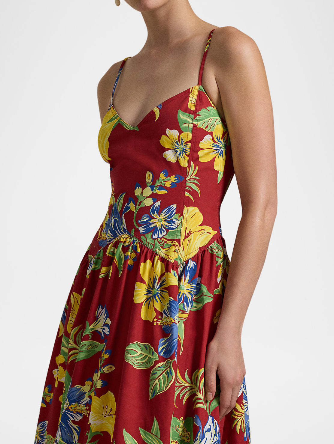 Tropical-Floral Print Fit and Flare Midi Dress - Dresses