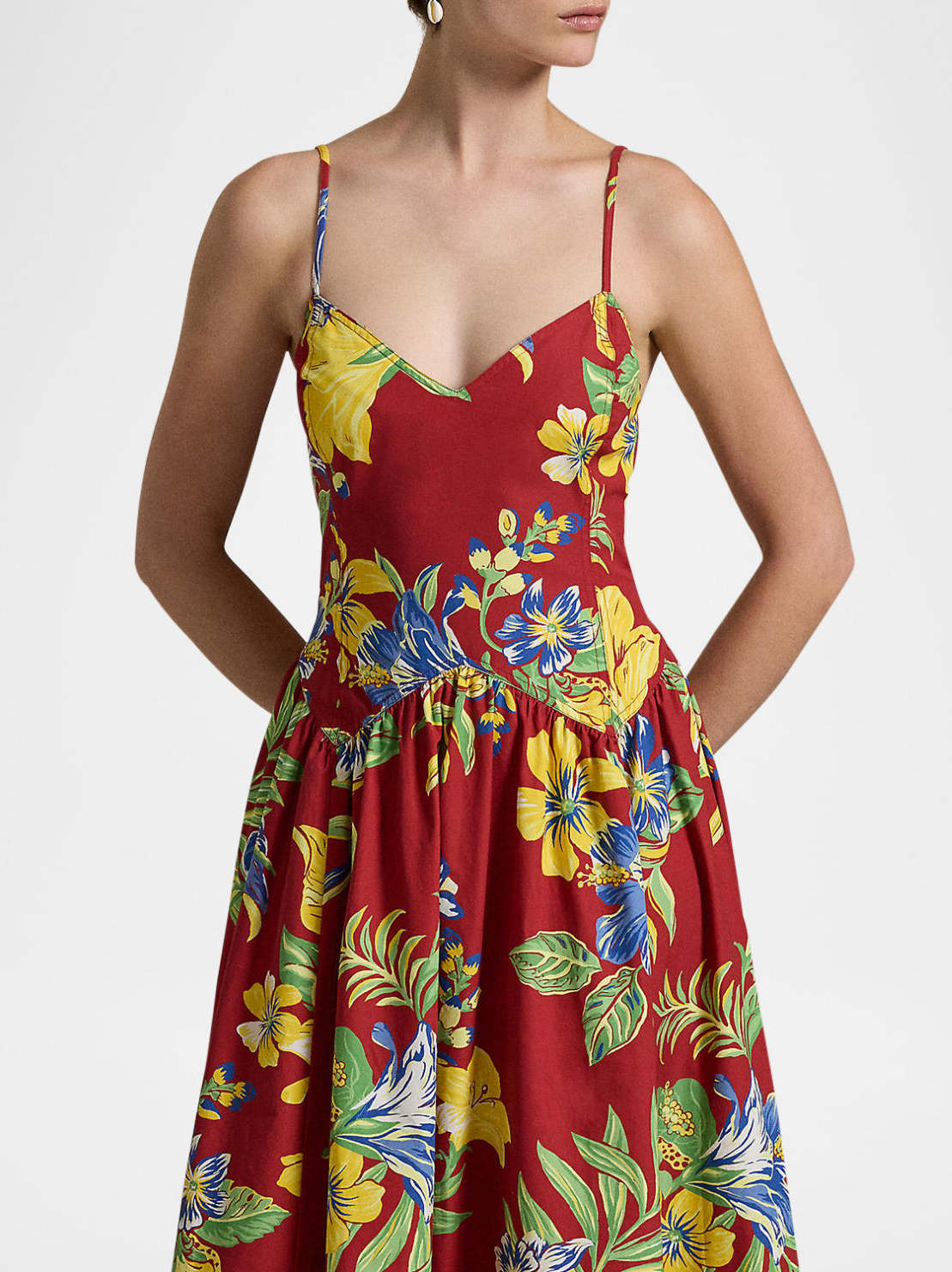 Tropical-Floral Print Fit and Flare Midi Dress - Dresses