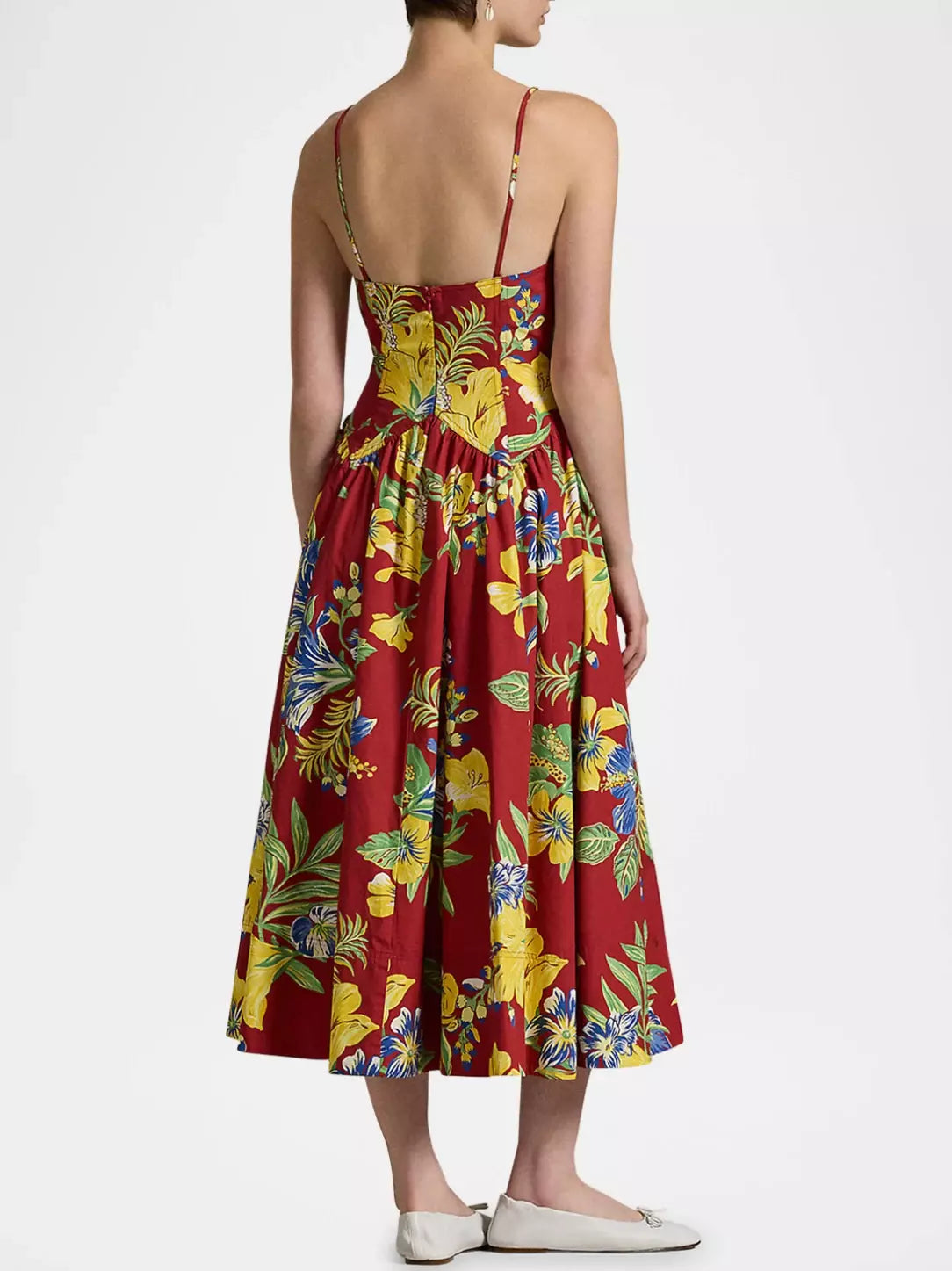 Tropical-Floral Print Fit and Flare Midi Dress - Dresses