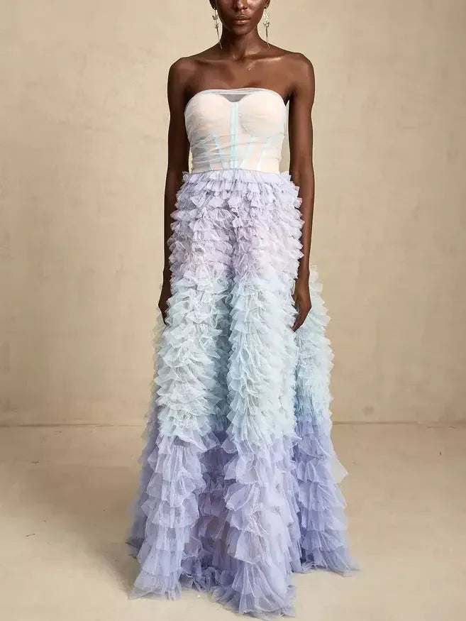 Tulle Tiered Strapless Corset-Style Gown - Dresses