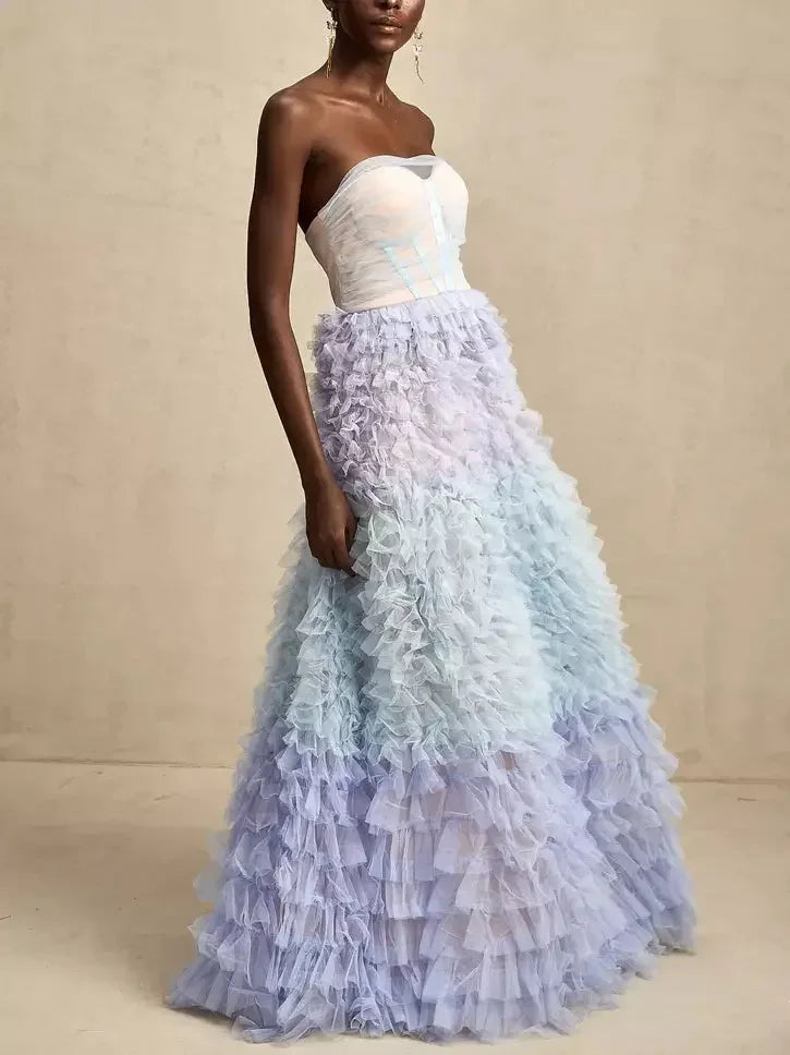 Tulle Tiered Strapless Corset-Style Gown - Dresses