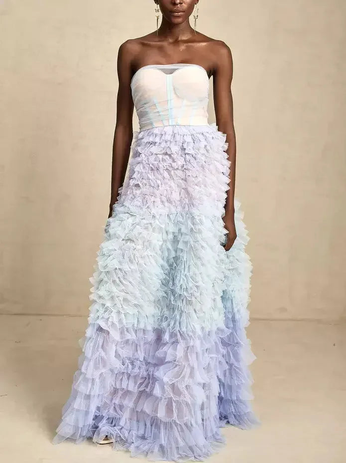 Tulle Tiered Strapless Corset-Style Gown - Dresses