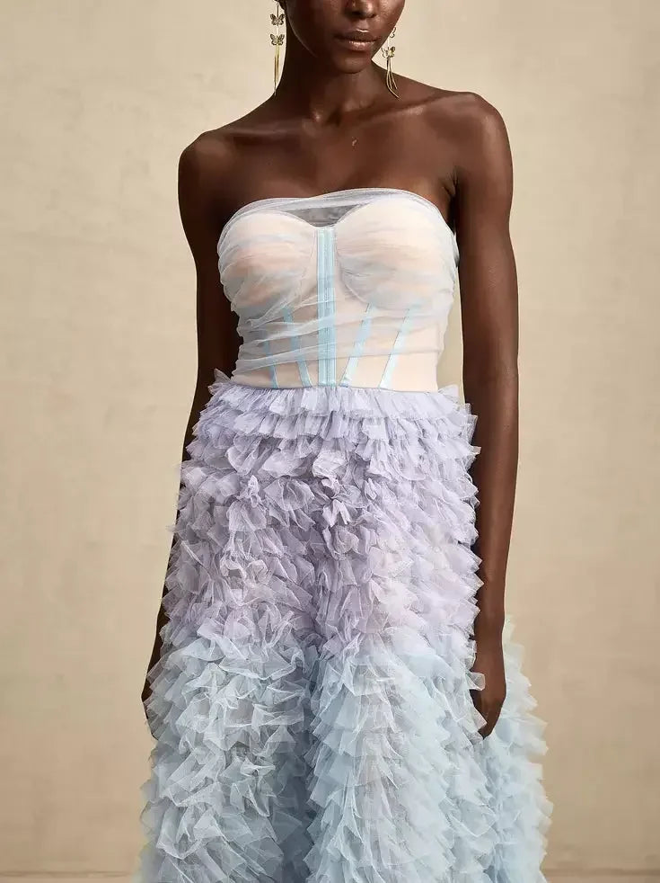 Tulle Tiered Strapless Corset-Style Gown - Dresses