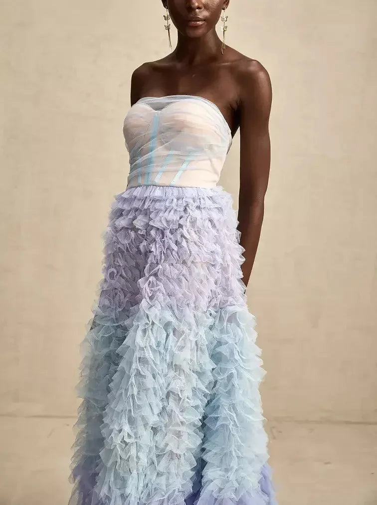 Tulle Tiered Strapless Corset-Style Gown - Dresses
