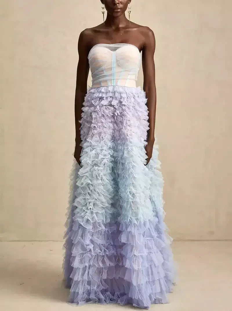 Tulle Tiered Strapless Corset-Style Gown - Dresses