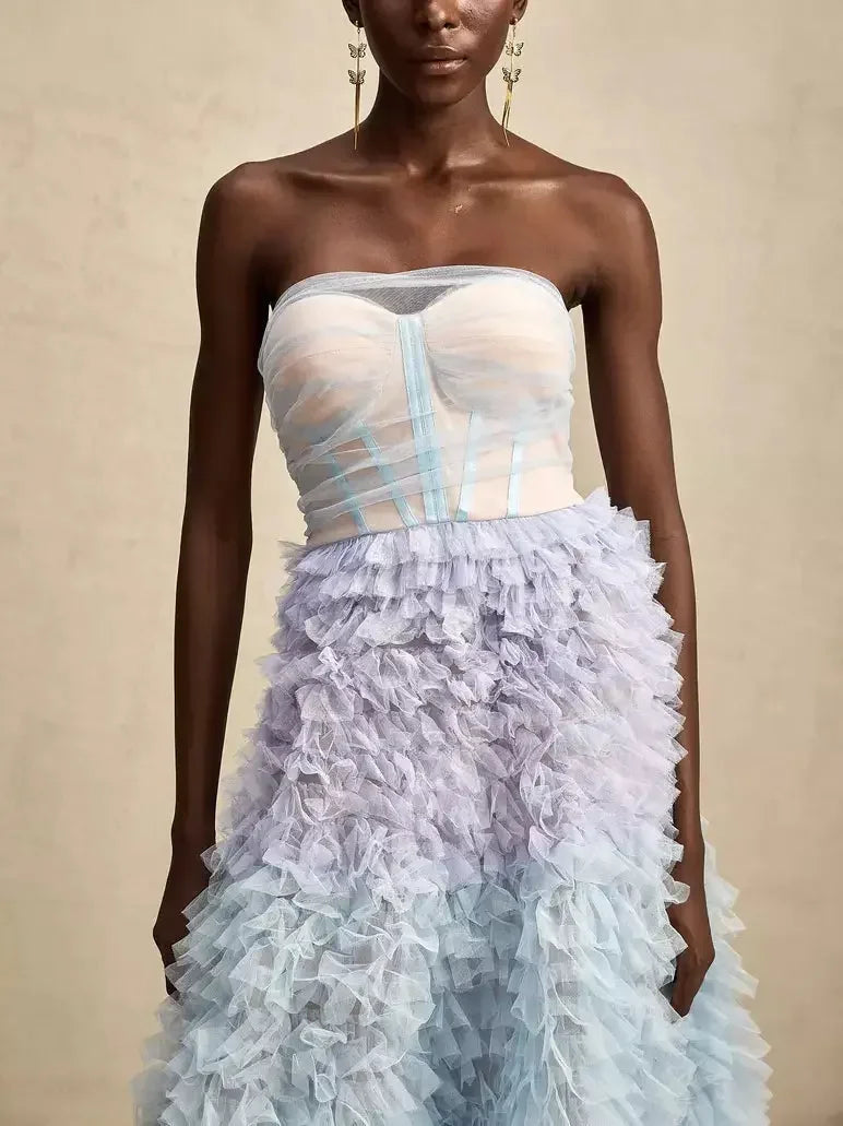 Tulle Tiered Strapless Corset-Style Gown - Dresses