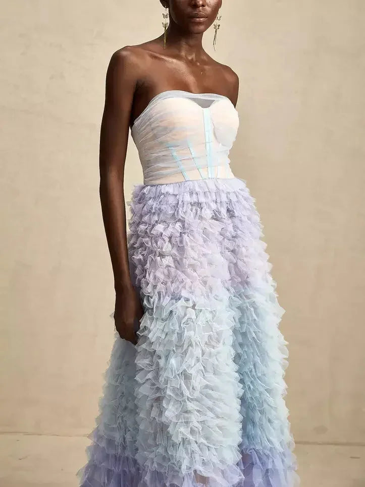 Tulle Tiered Strapless Corset-Style Gown - Dresses