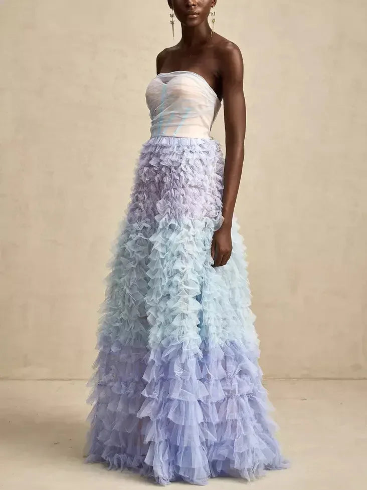 Tulle Tiered Strapless Corset-Style Gown - Dresses
