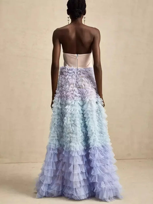 Tulle Tiered Strapless Corset-Style Gown - Dresses
