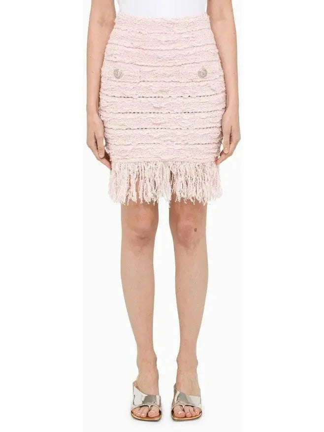 Tweed Fringe Skirt Light Pink - small - Skirts