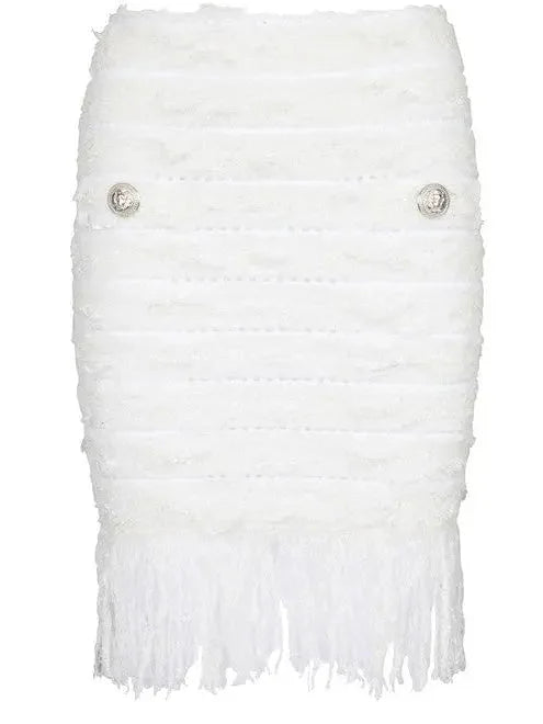 Tweed Fringe Skirt White - Skirts