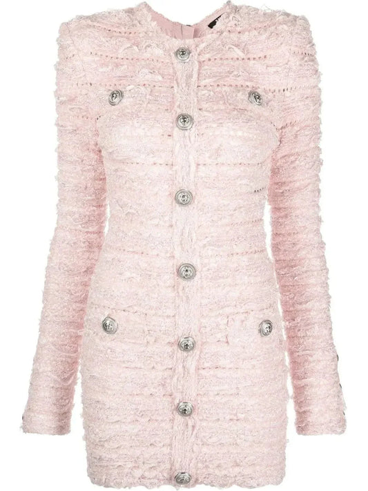 Tweed Knit Mini Dress Light Pink - Dresses