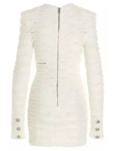 Tweed Knit Mini Dress White - Dresses