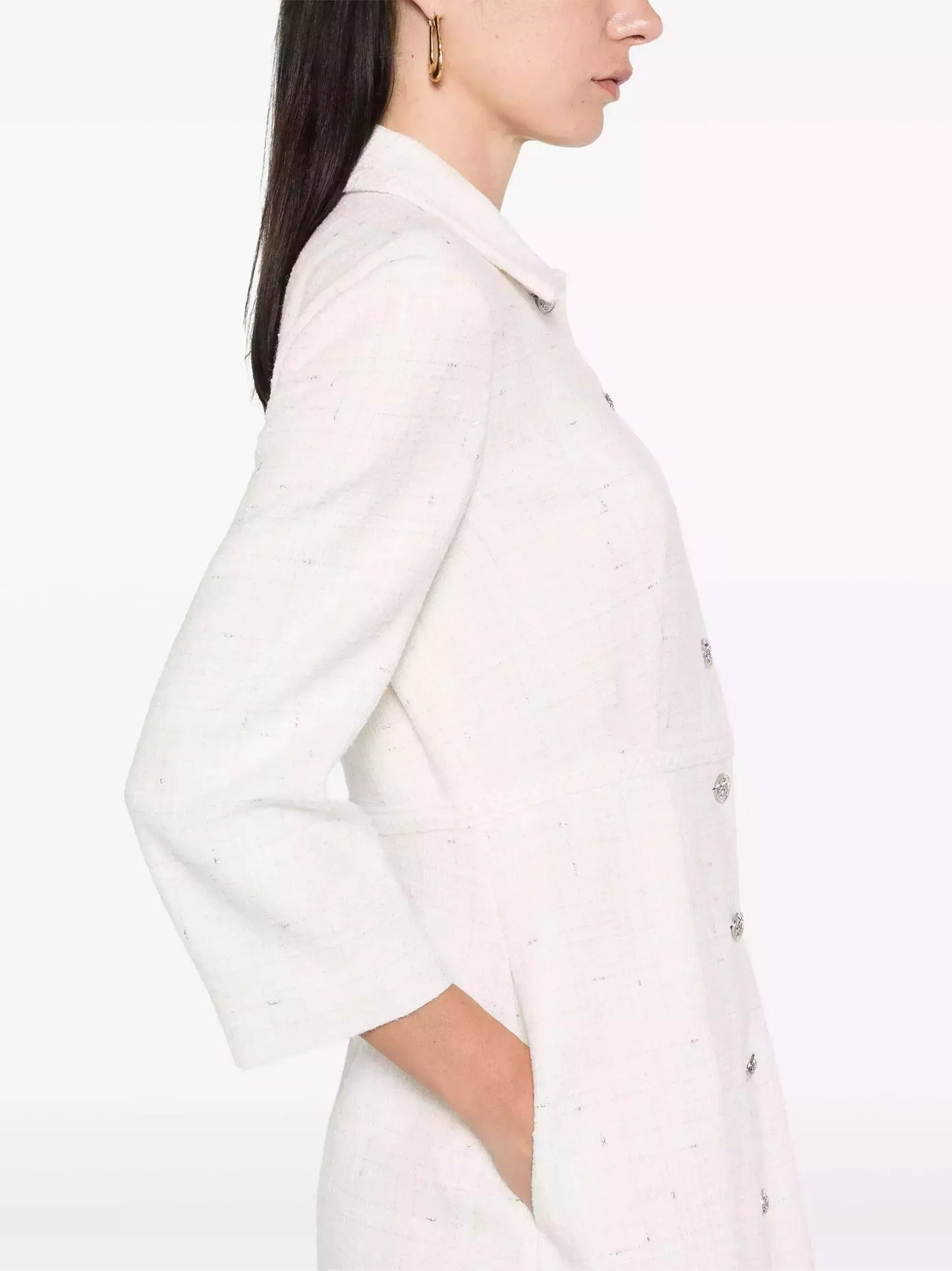 Tweed White Button-Down Mini Dress - Dresses