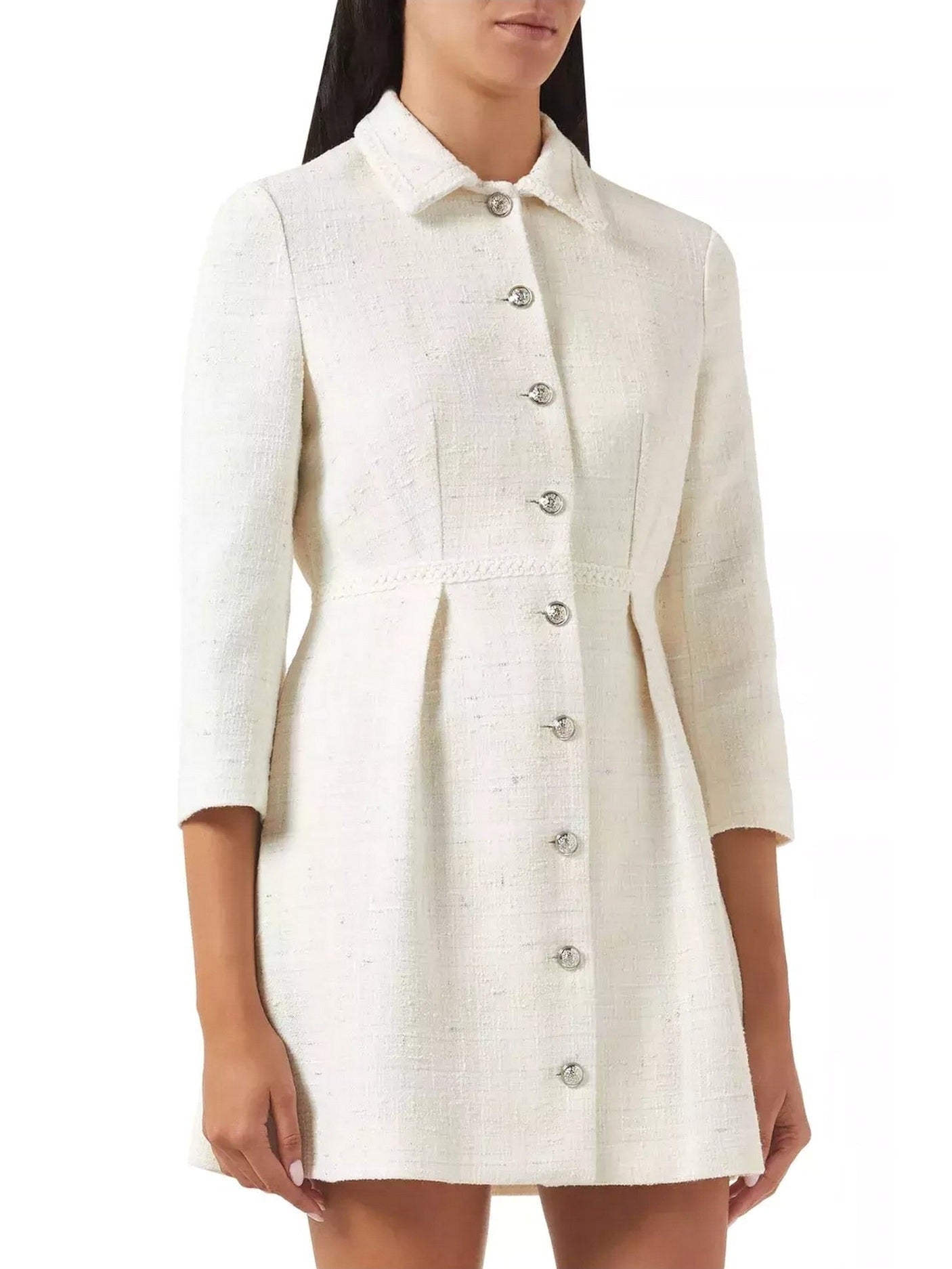 Tweed White Button-Down Mini Dress – Elegant & Versatile