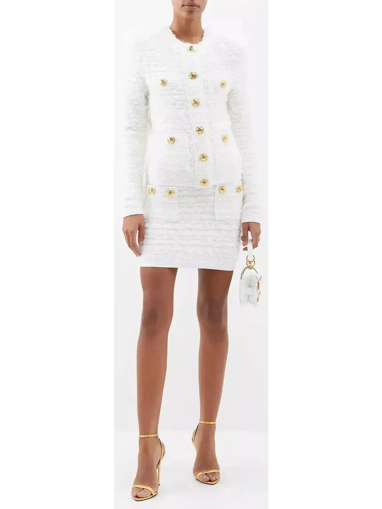 Tweed White Mini Skirt - Skirts