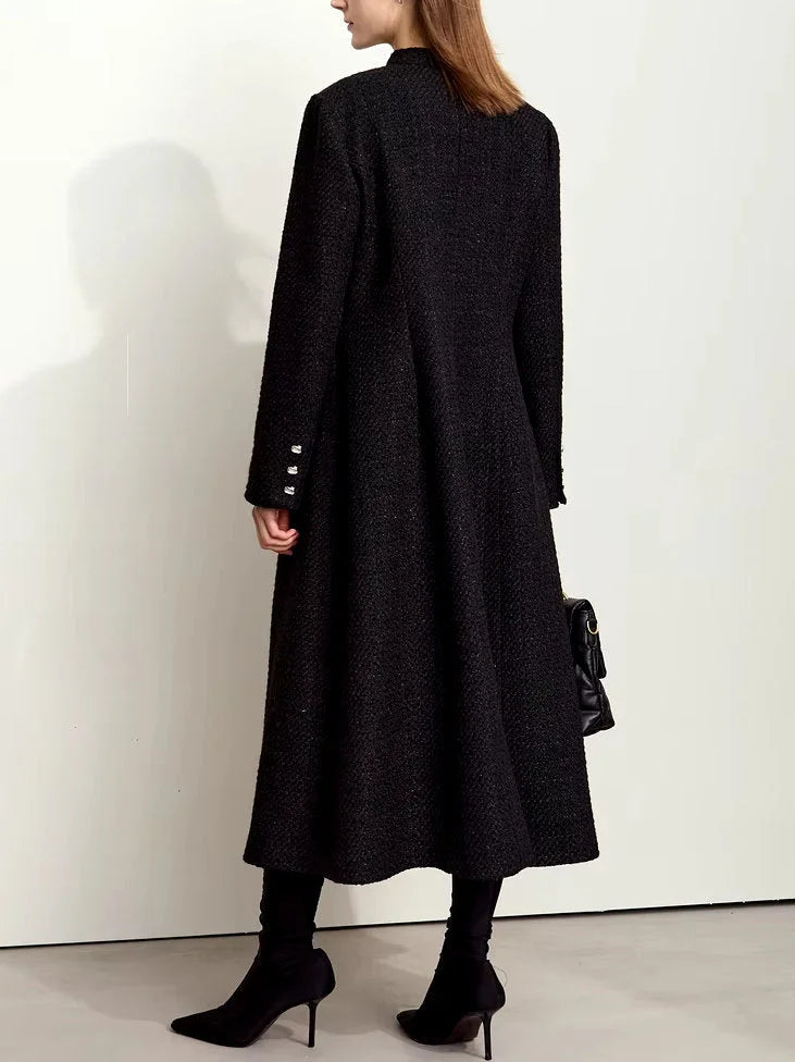 Tweed Wool-Blend Long Cardigan Coat in Black - Coats