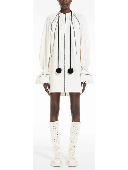 Twill Shirt Dress with Pom Poms - Dresses