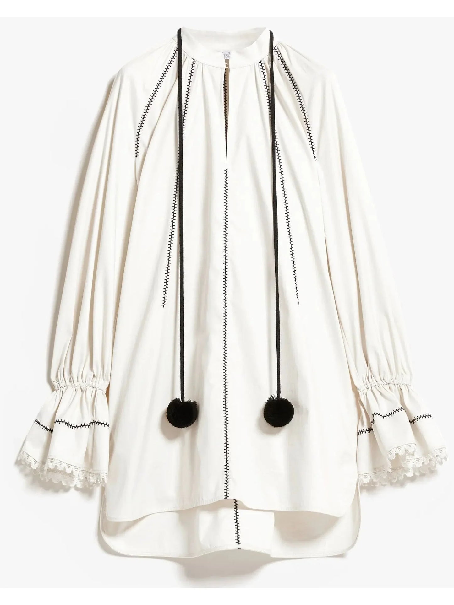 Twill Shirt Dress with Pom Poms - Dresses