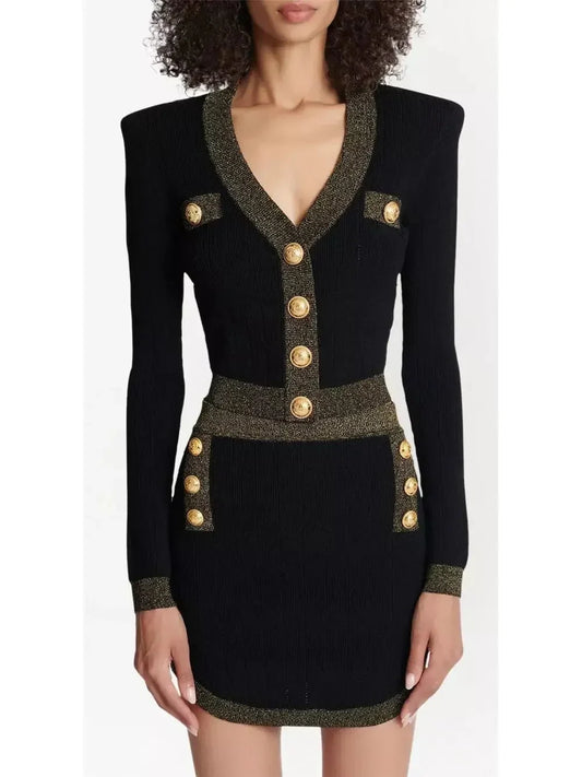 Two-Tone Buttoned Cardigan Sweater in Black - Sweaters & Knitwear