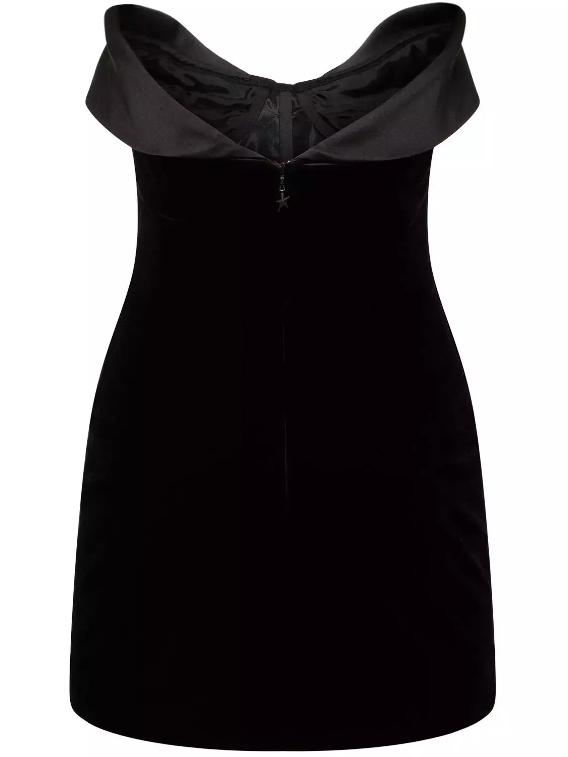 Velvet Fold-Over Satin-Trim Mini Dress in Black - Dresses