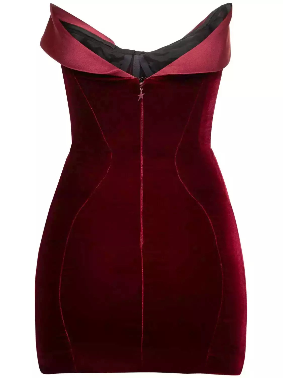 Velvet Fold-Over Satin-Trim Mini Dress in Red - Dresses