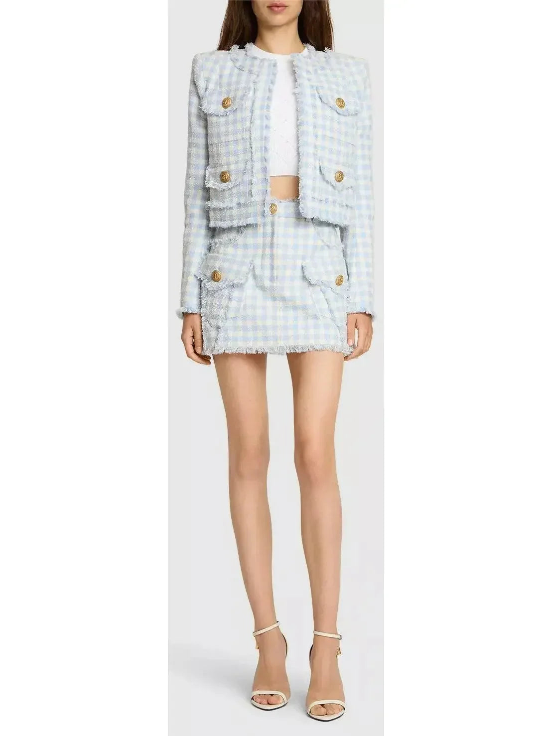 Vichy Gingham Tweed Jacket - Jackets