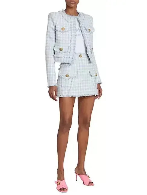 Vichy Gingham Tweed Jacket - Jackets