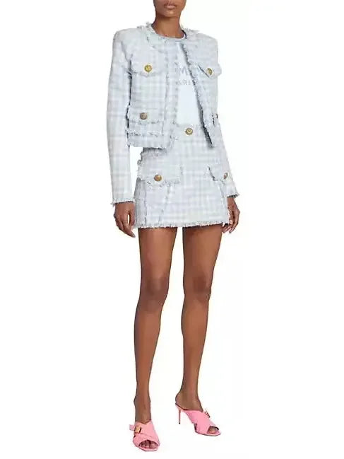 Vichy Gingham Tweed Jacket - Jackets
