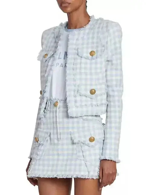 Vichy Gingham Tweed Jacket - Jackets