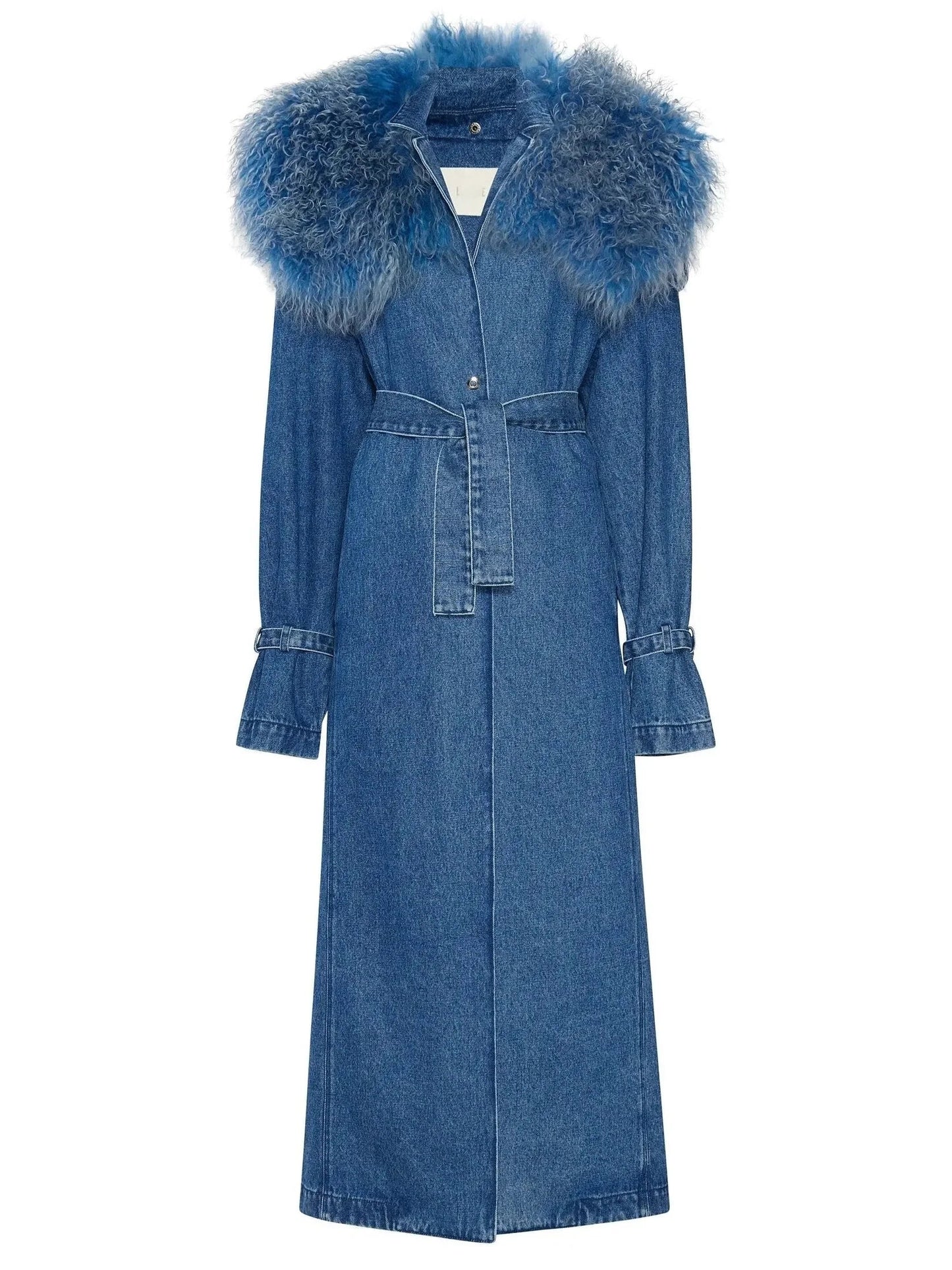 Vintage Denim Relaxed Trench Coat With Shearling Blue - Coats