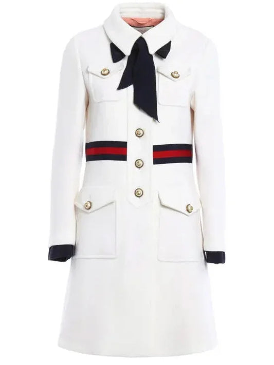 Web Embellished Coat in White - Coats