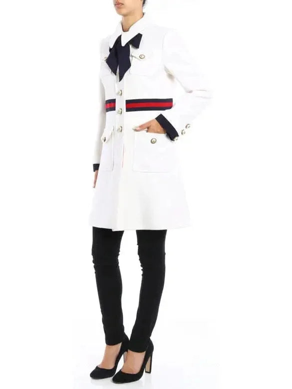 Web Embellished Coat in White - Coats