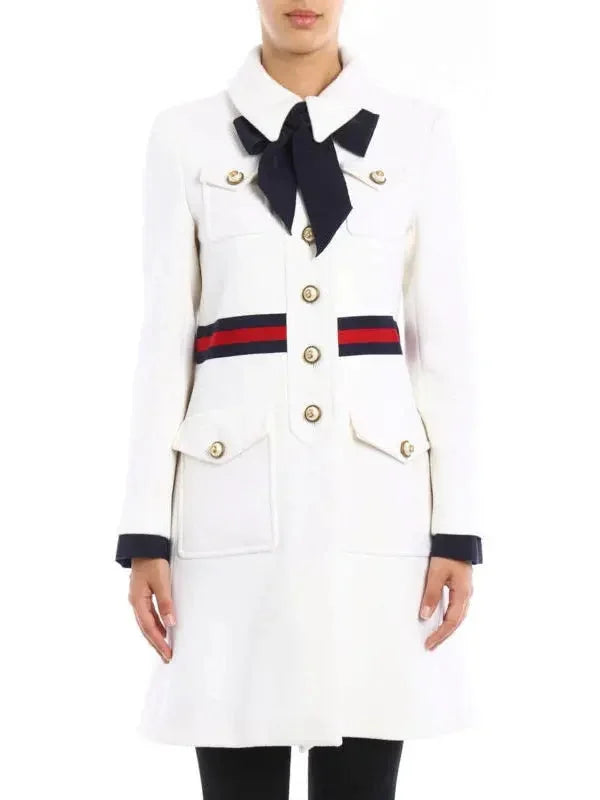 Web Embellished Coat in White - Coats