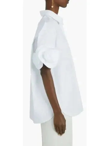 White Cotton Shirt with Roses - Tops