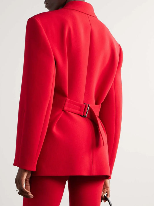 Wide-Shoulder Slim-Waist Fitted Red Blazer - Jackets