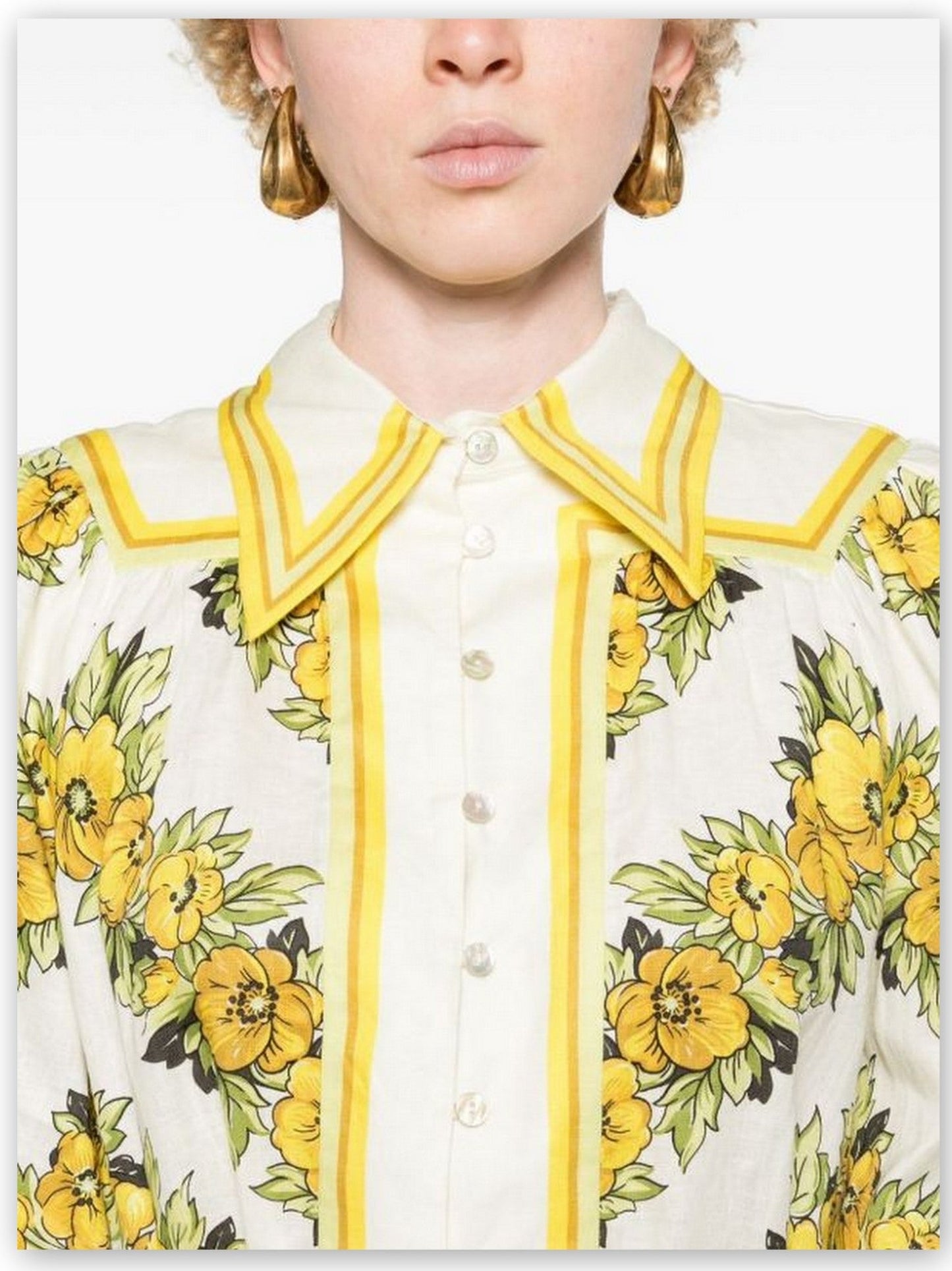 Floral-patterned long-sleeved Yellow Floral Printed Drop-Waist Mini Dress with tie waist