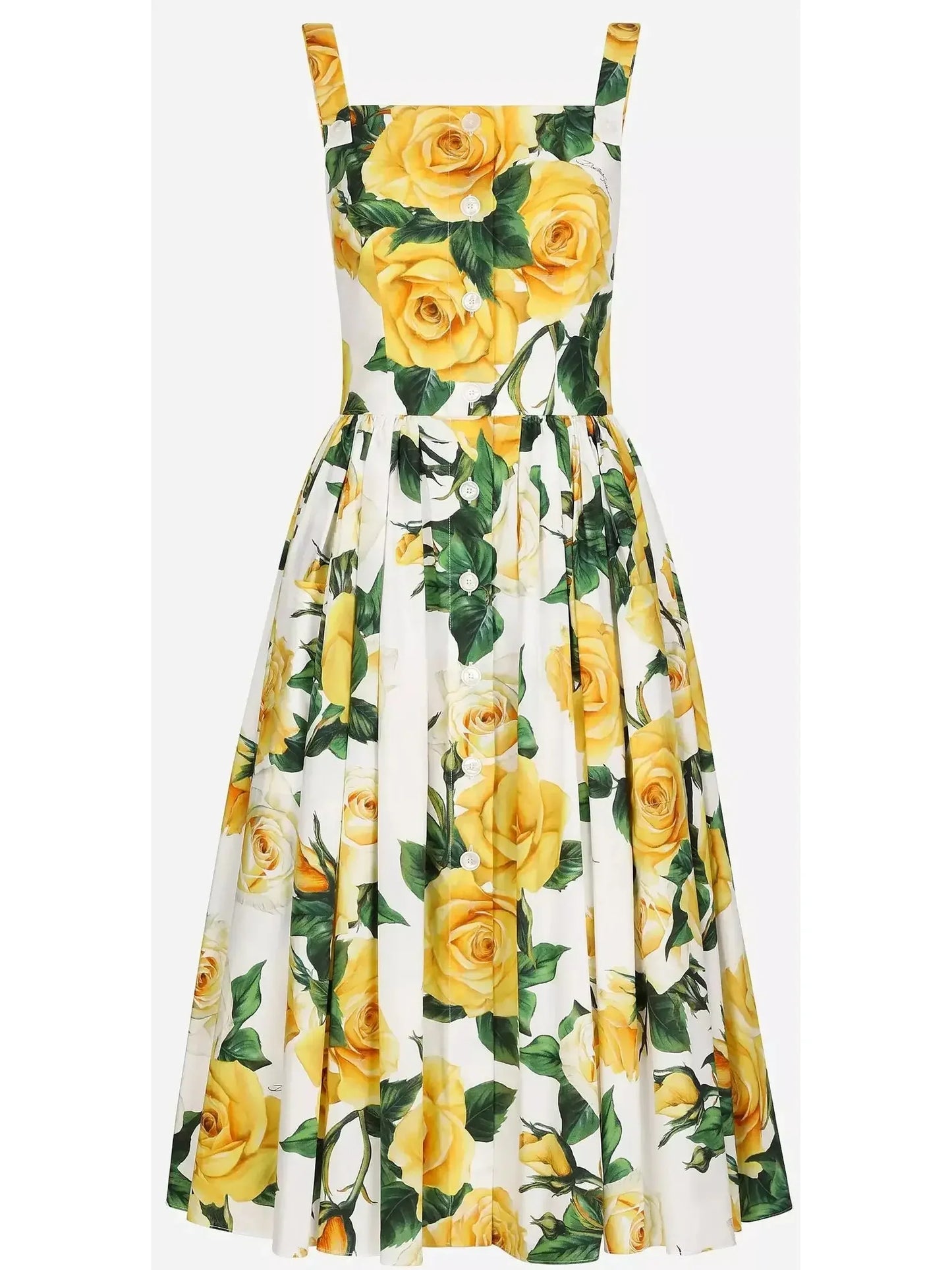 Yellow Rose Print Cotton Sundress - small - Dresses