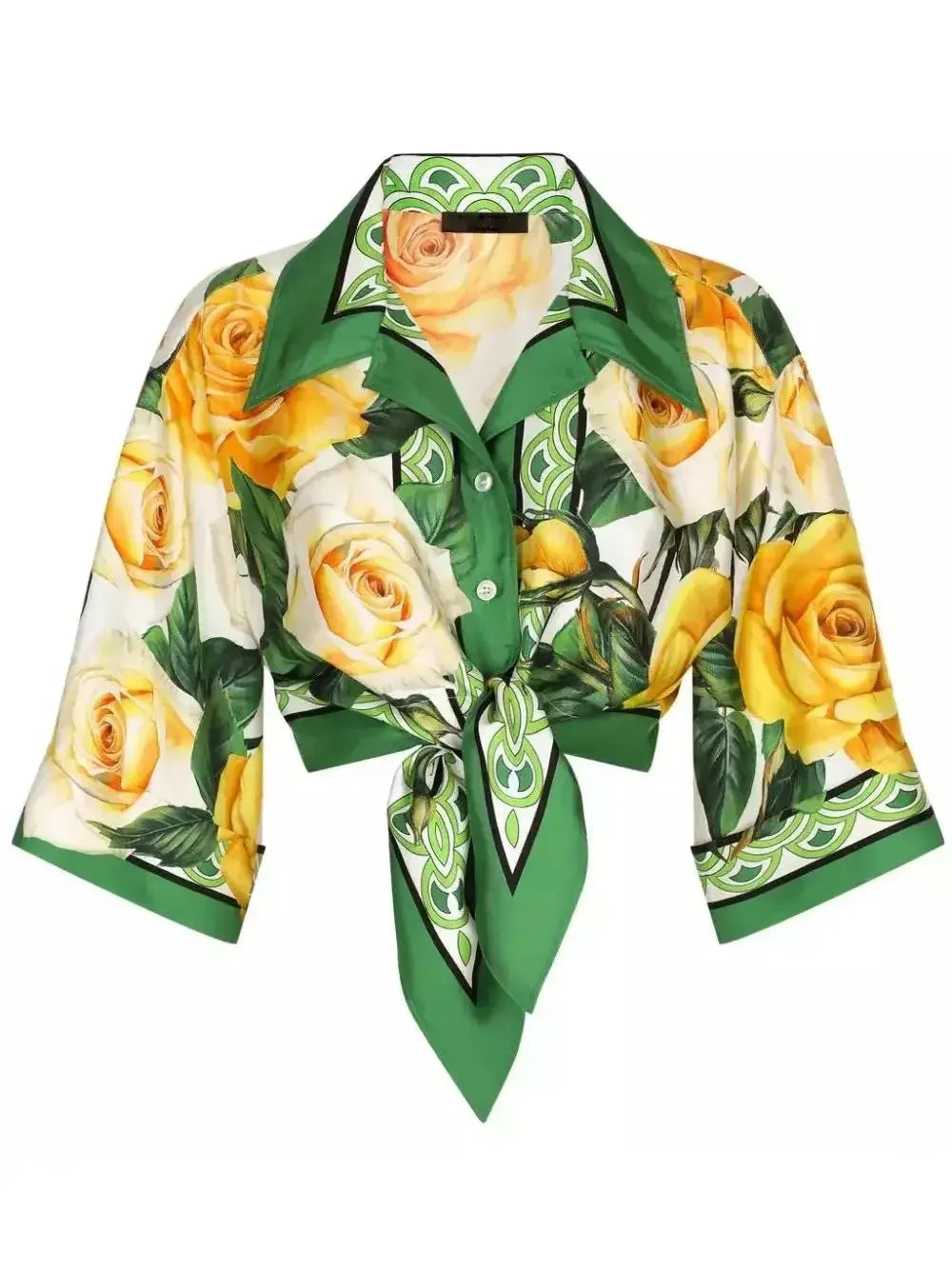 Yellow Rose Printed Silk Short Shirt and Short Set - Suits & Sets