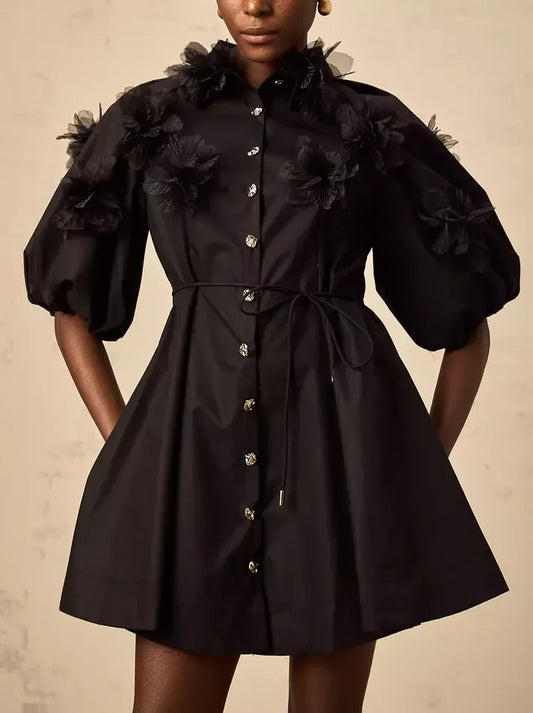 Black Lace-Insert Single-Breasted Blazer