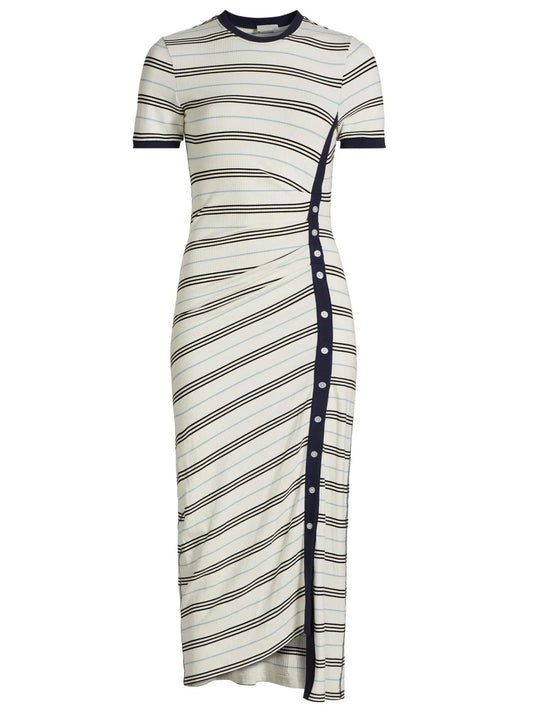 Asymmetrical Stripe Knit Midi Dress