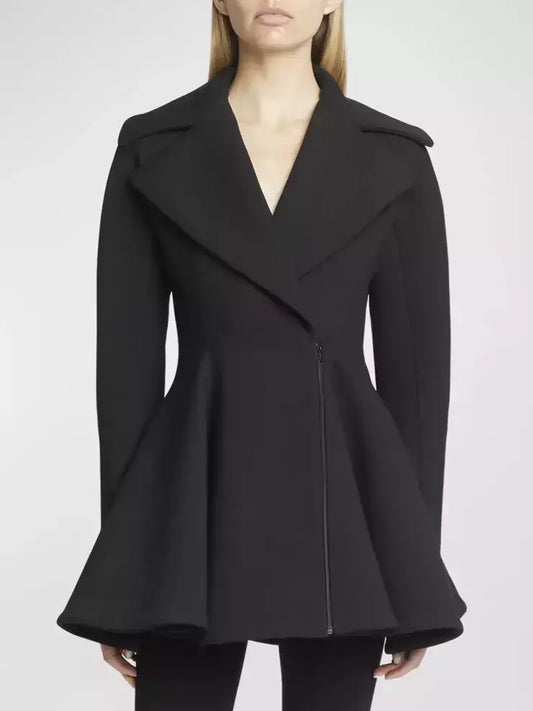 Black Flared Short Wool Coat